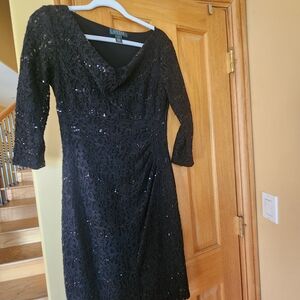 Polo by Ralph Lauren Black Lace Long Sleeve Sequin Dress